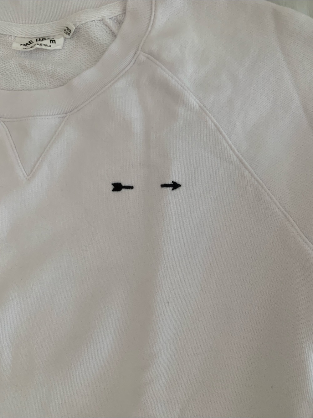 The Upside White Saturn Arrow Sweater Crewneck Sweatshirt XXS US 2 EUC - Picture 3 of 9